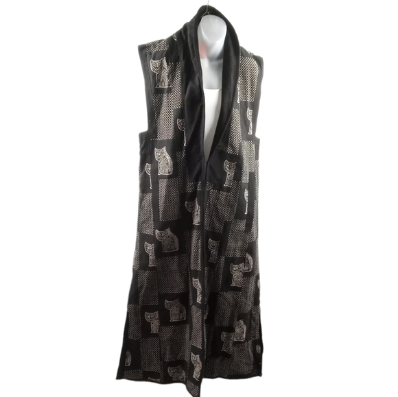 Sam Hilu African Cat Style Art to Wear Print Long Cotton Vest Coat S/M - Picture 2 of 7